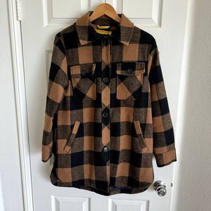 Sam Edelman Oversized Plaid Checker Jacket ( Shacket ) Wool Coat Black Tan